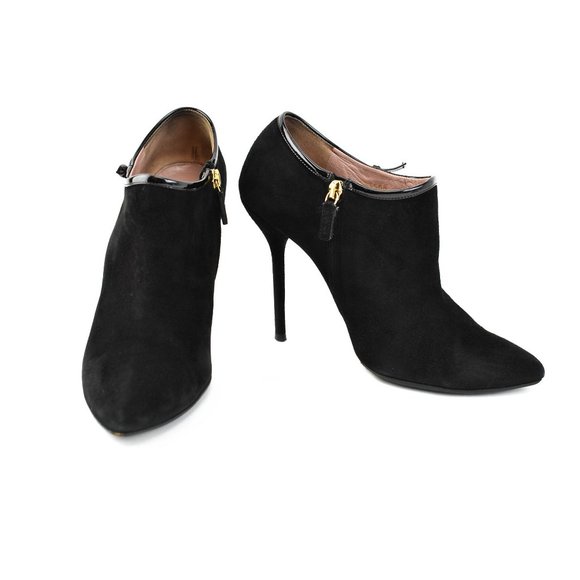 GUCCI: Black, Suede & Patent Leather Ankle Booties - Picture 1 of 9